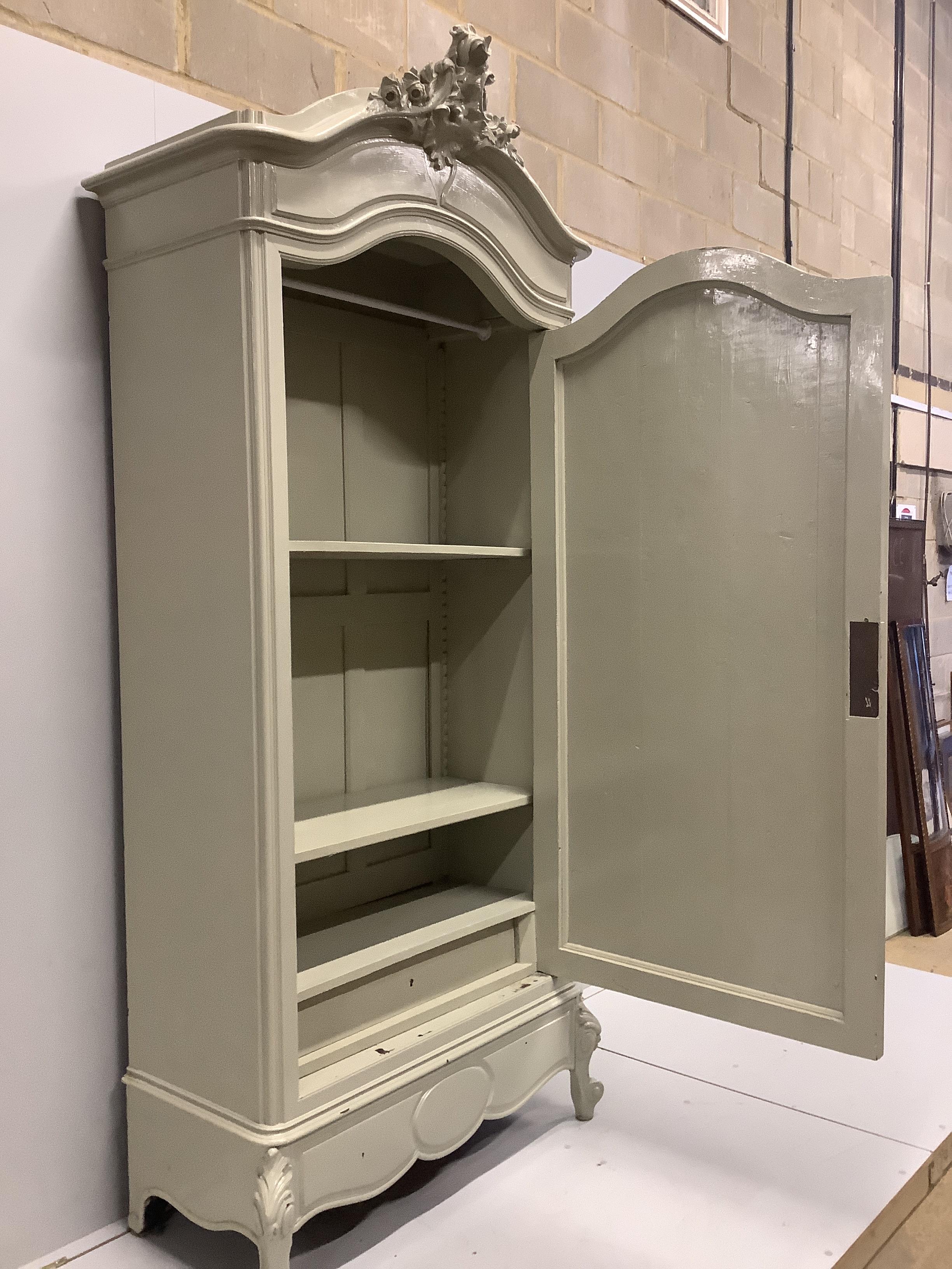A 19th century French single door armoire, (later painted) width 97cm, depth 48cm, height 242cm